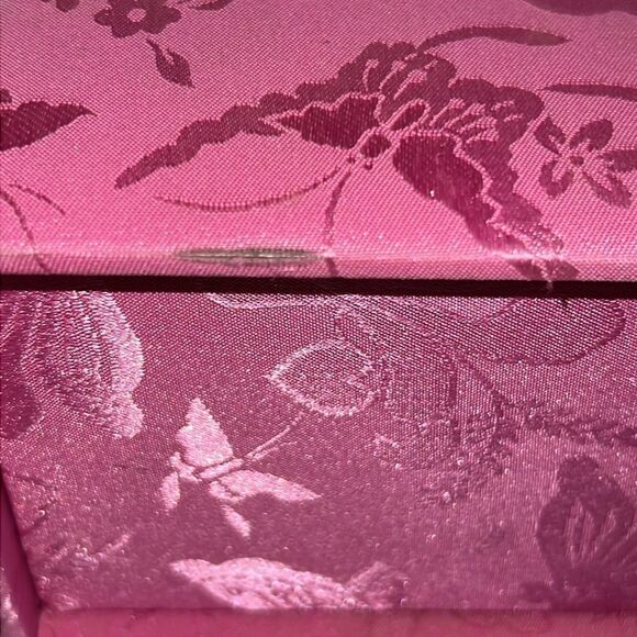 Caboodle Fabric Jewelry Box Mirror Pink Floral Vintage Trinket Holder Padded EUC - Picture 8 of 10